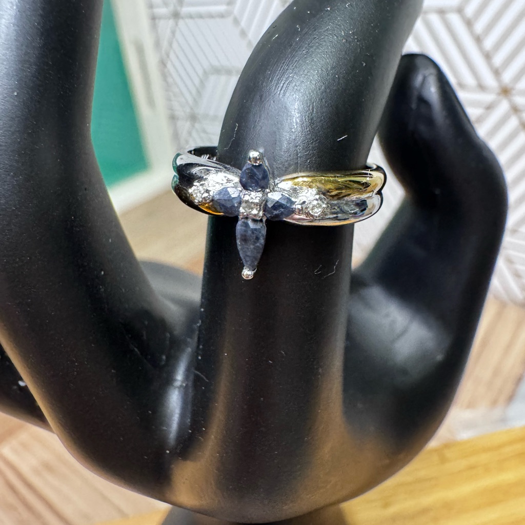 Elegant Two-Toner Silver And Lab Created Sapphire Womens Cross Ring 40$